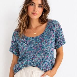 Anthro Inspired Confetti Knit Sweater Multicolor Textured Boho Top